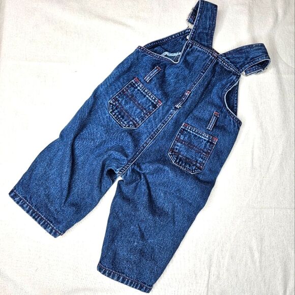 Moonbeams Indigo Blue Denim Felt Applique Cozy Puppy Adjustable Straps Overalls - Picture 8 of 11